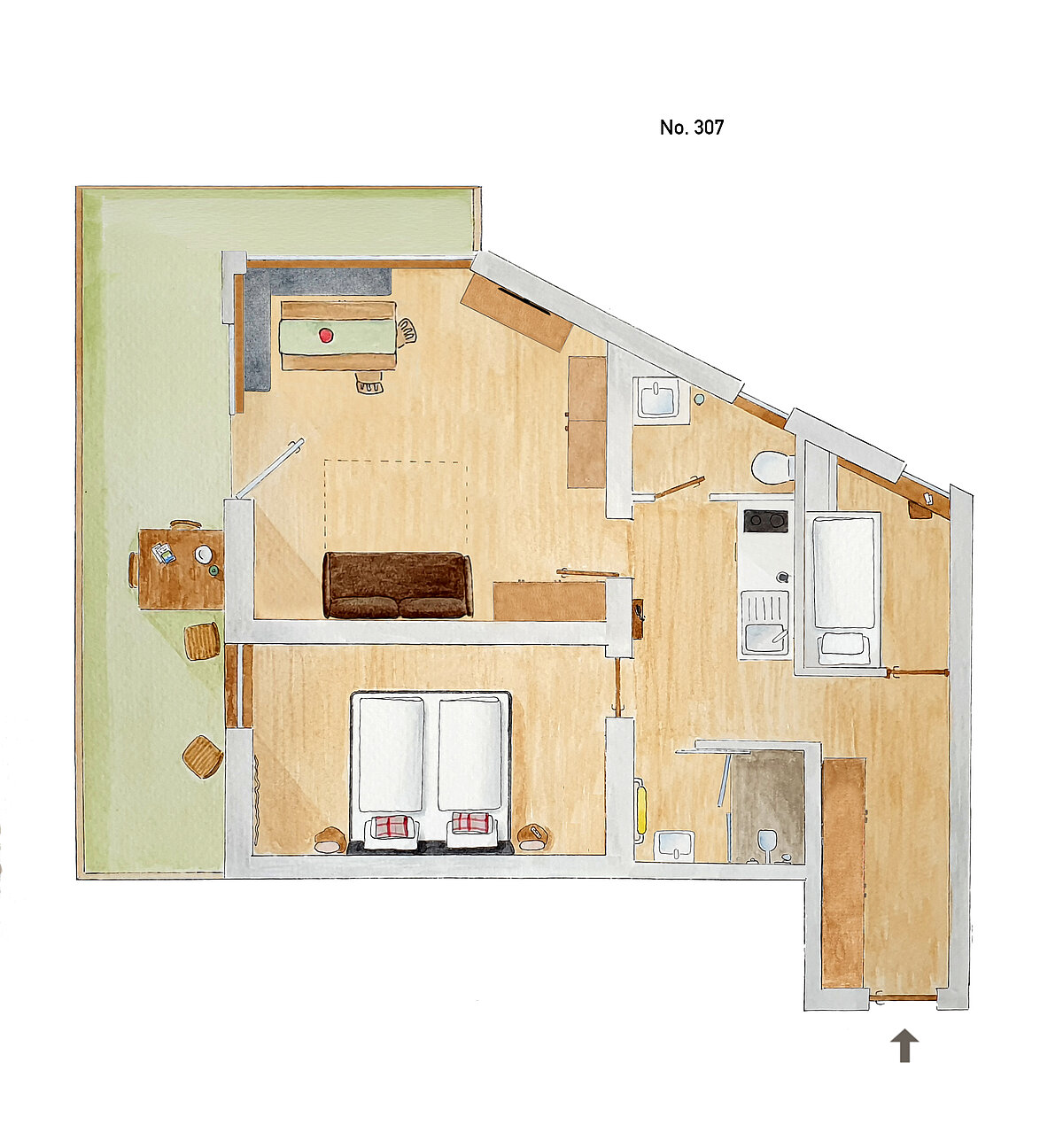 Plattegrond 3-kamerappartement type 23c - Almajur Ferienhotel Mittelberg Kleinwalsertal