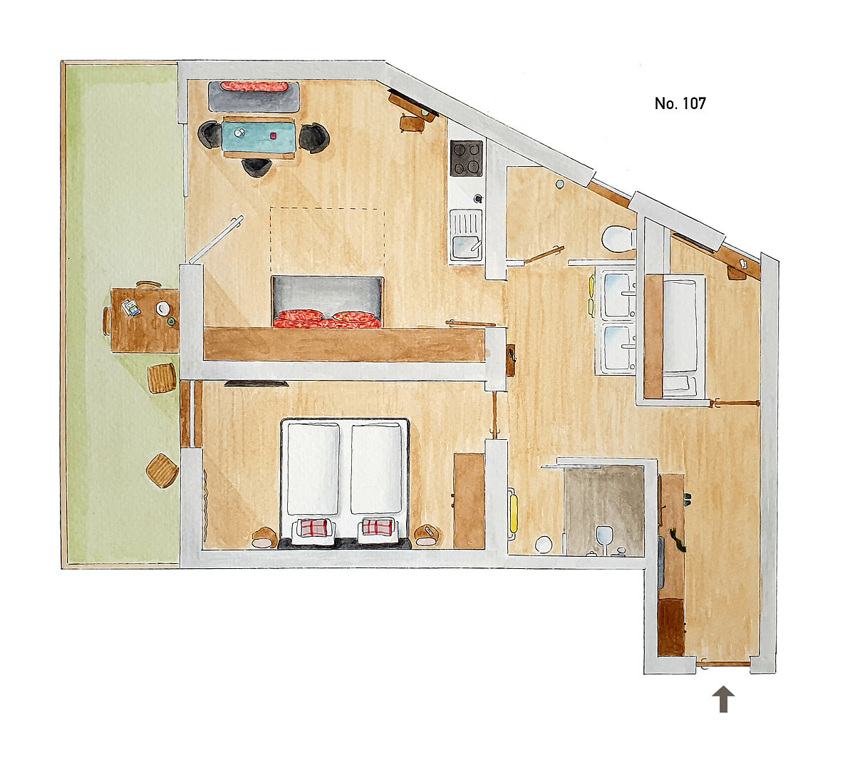 Plattegrond 3-kamerappartement type 23a - Almajur Ferienhotel Mittelberg Kleinwalsertal