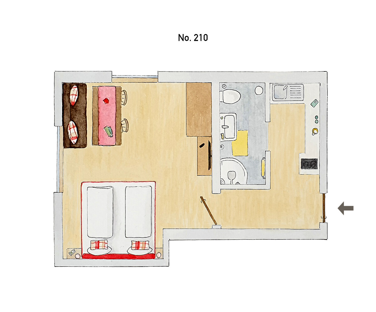 Plattegrond tweepersoonskamer standaard B - Almajur Vakantiehotel Mittelberg