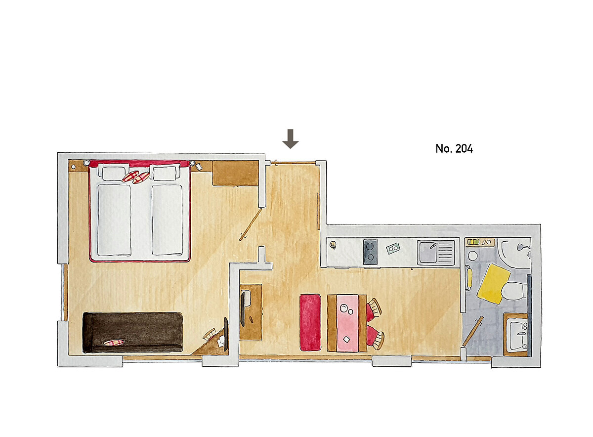 Plattegrond 2-kamerappartementTyp 31 - Almajur Vakantiehotel Mittelberg Kleinwalsertal