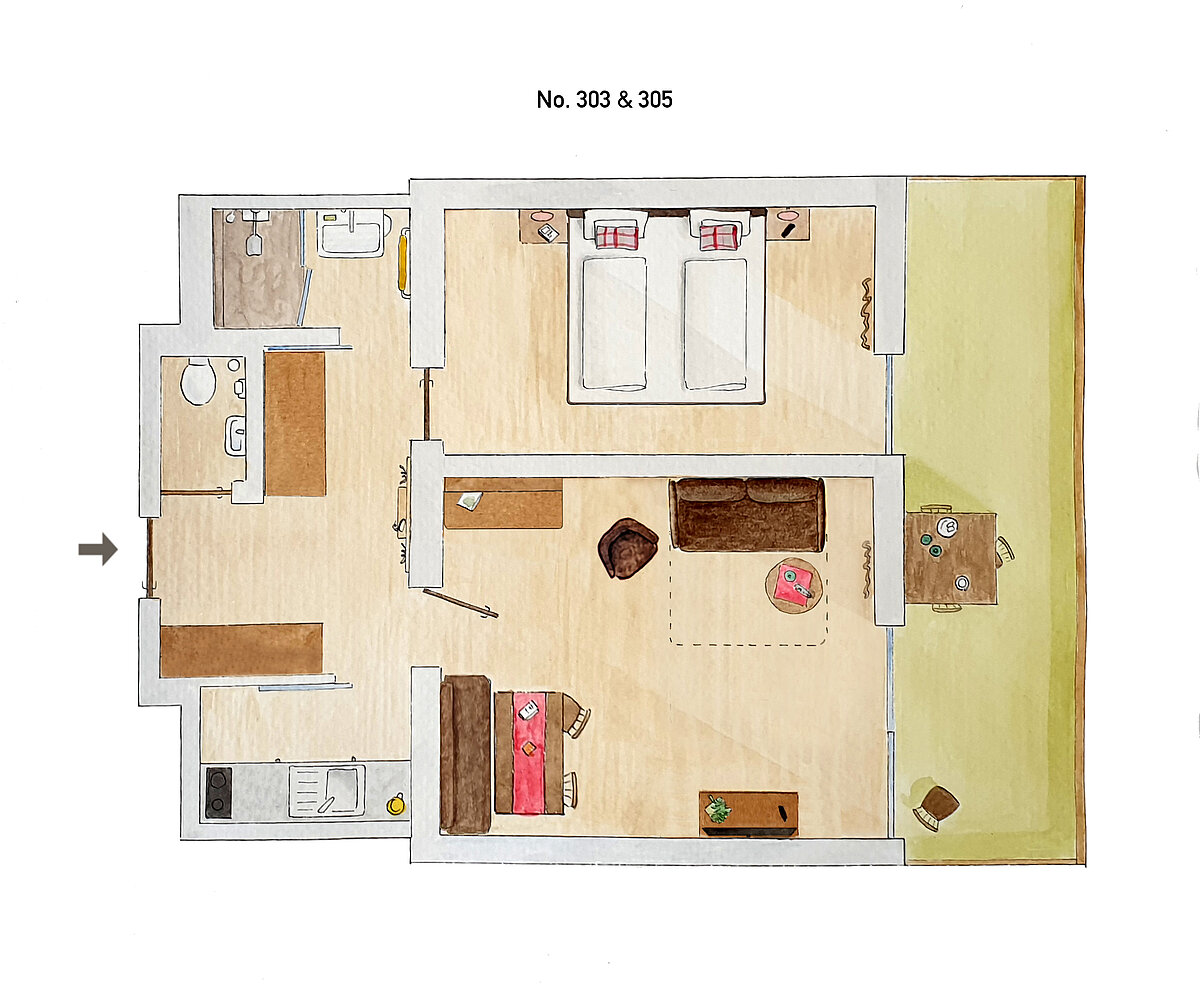 Plattegrond tweepersoonskamer comfort C - Almajur Vakantiehotel Mittelberg Kleinwalsertal