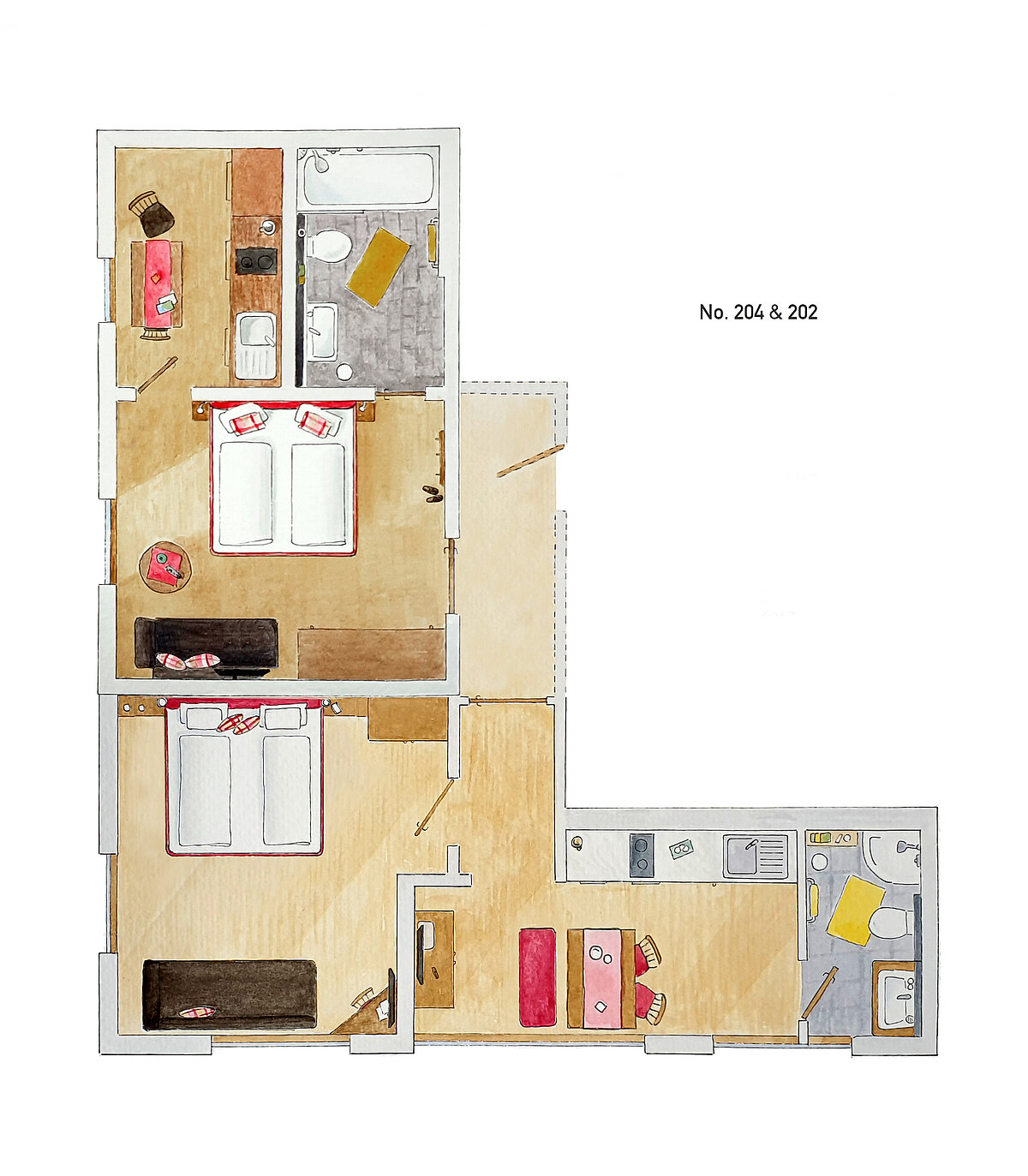Plattegrond kombi appartement type 34 - Almajur Ferienhotel Mittelberg Kleinwalsertal