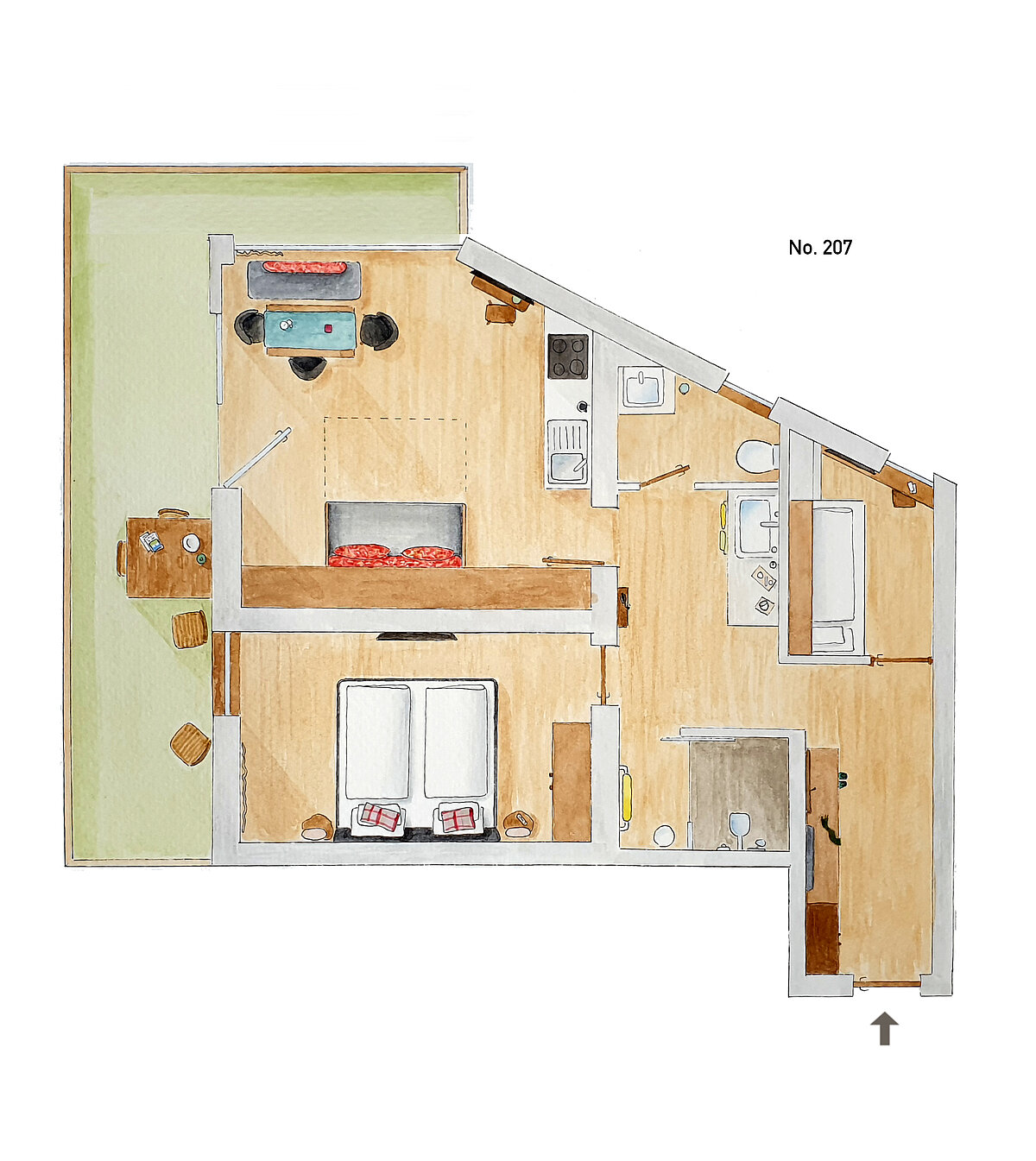 Plattegrond 3-kamerappartement type 23b - Almajur Ferienhotel Mittelberg Kleinwalsertal