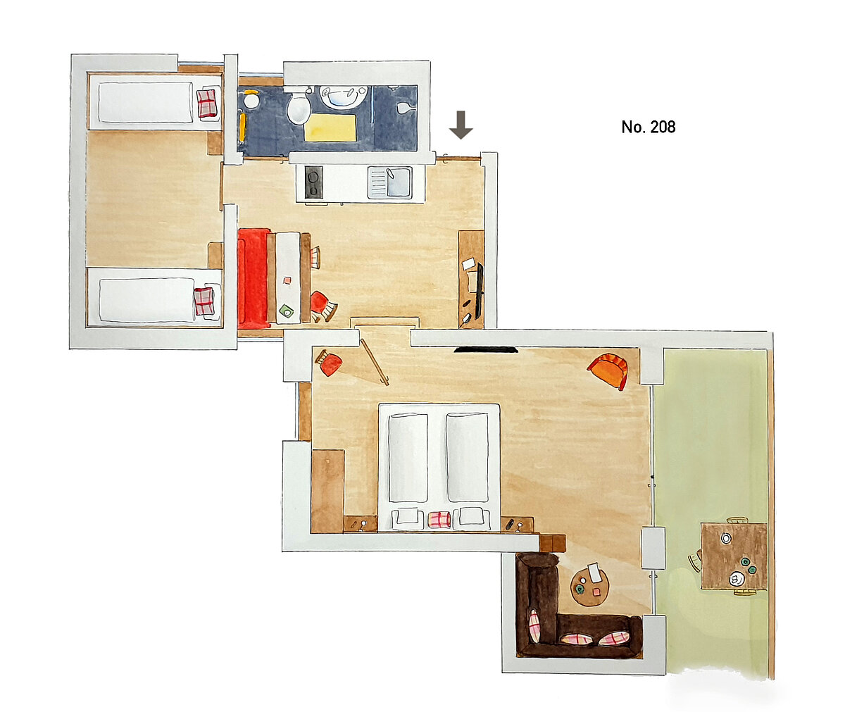 Plattegrond 2-kamerappartement type 24 - Almajur Ferienhotel Mittelberg Kleinwalsertal
