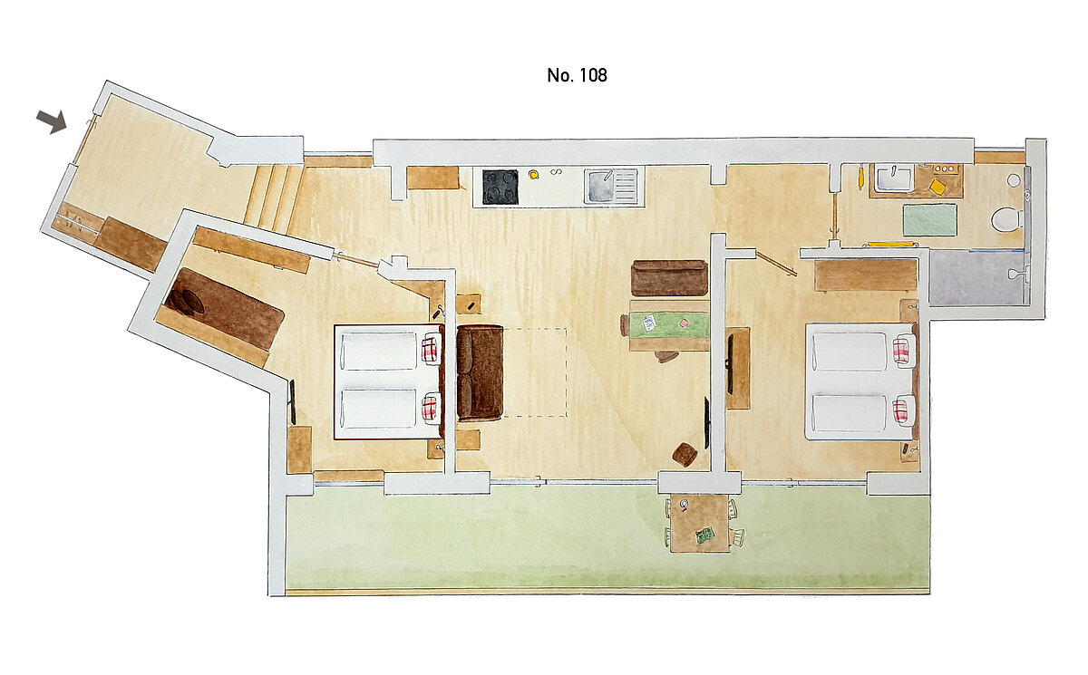Plattegrond 3-kamerappartement type 25 - Almajur Ferienhotel Mittelberg Kleinwalsertal